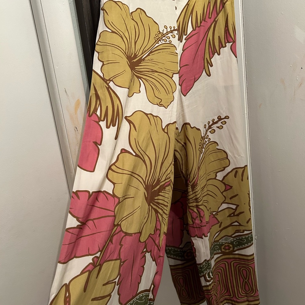 Rose & Olive Floral Wide Leg Pants - Pink and Yellow
